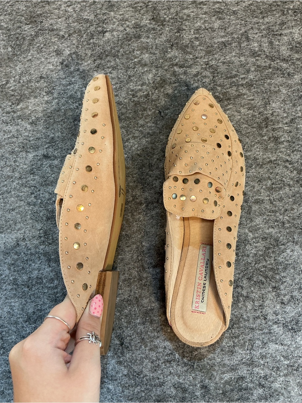 Chinese Laundry Studded Pointed-Toe Loafers in Beige Size 10